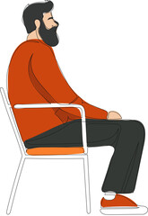 A man with a beard, sitting on a chair. Vector illustration in linear style