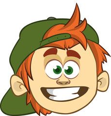 Cartoon small boy in cap. .Vector illustration of young teenager outlined. Boy head drawing