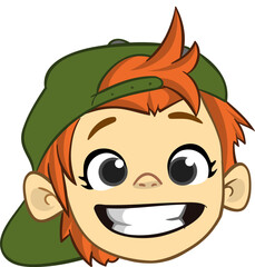Cartoon small boy in cap. .Vector illustration of young teenager outlined. Boy head drawing