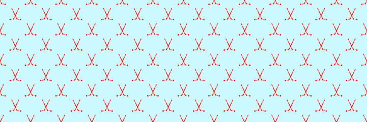 Canadian hockey vector background. Ice hockey sticks and puck seamless pattern in a Canada flag traditional colors and maple leaf symbols. Winter sports repeated texture for sporting designs, prints