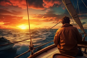 a man sailing on a yacht through the calm waters