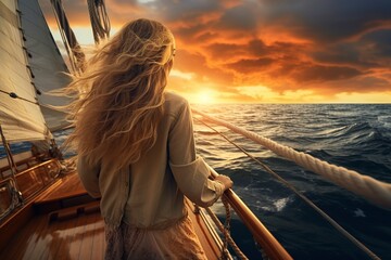woman sailing on a yacht through the calm waters
