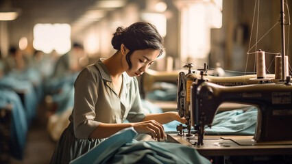 Precision in Motion: An Asian Seamstress at Work
