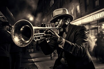 African American musicians playing jazz - obrazy, fototapety, plakaty