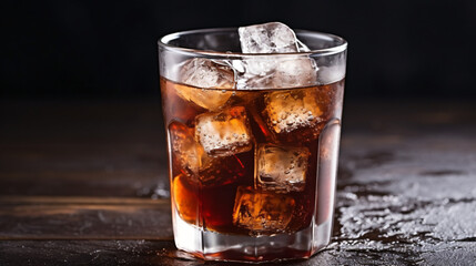 Glass of cola with ice cubes - obrazy, fototapety, plakaty