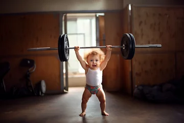 Foto op Aluminium strong little girl lifting weights © Jorge Ferreiro