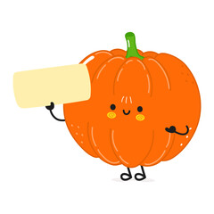 Obraz premium Cute funny Pumpkin poster character. Vector hand drawn cartoon kawaii character illustration. Isolated white background. Pumpkin poster