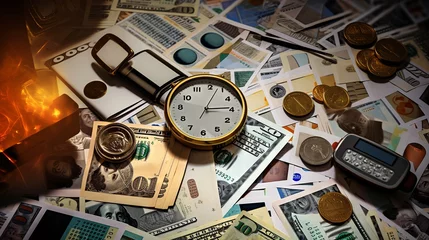 Foto op Canvas Business concept collage with icons of money, charts, documents, clocks, and more © Ameer