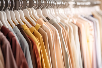 Clothes in a store, row of cloths in a shop. Created using AI tools