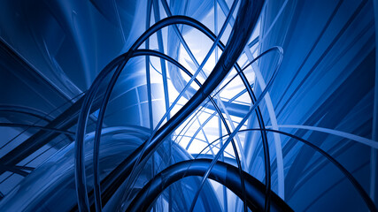 Illustration of a blue background with rounded shaped fibers with effects