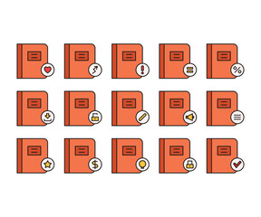 book and user interface icons set vector illustration