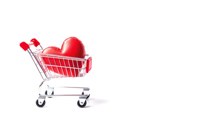 read heart in a supermarket shopping cart. valentines day sales concept with copy space for text. AI generated