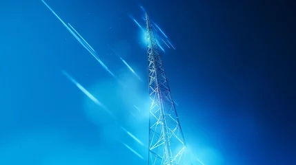 Fotobehang 5g antenna mast on blue sky background - abstract concept of telecommunication industry and wireless technology © Ameer