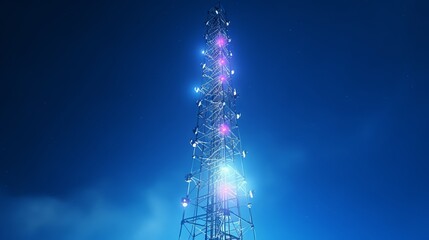 5g antenna mast on blue sky background - abstract concept of telecommunication industry and wireless technology