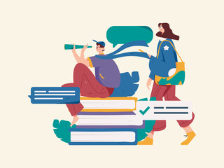 Education and learning people flat vector concept hand drawn illustration
