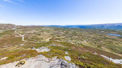 Fototapeta na wymiar Typical norwegian mountain landscape near the Beitostølen skiing village on a beautiful summer day