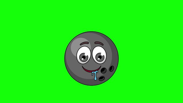 bowling ball cartoon with a drooling face, emoticon animation