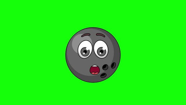 Amazed face emoticon of bowling ball character animation