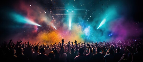 Fototapeta na wymiar Vibrant Concert Crowd and Light Show