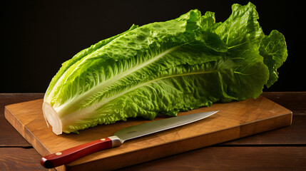 Romaine lettuce on kitchen board
