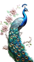 Foto op Plexiglas a peacock on a branch with flowers © Tatiana