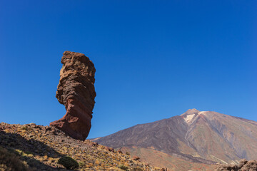 Roque Cinchado with the Pico del Teide in the background. Tenerife. Canary island. Spain