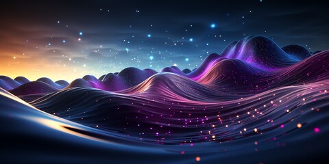 a purple and blue waves with stars - obrazy, fototapety, plakaty