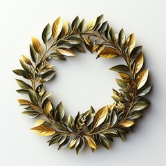 a gold and green leafy wreath - obrazy, fototapety, plakaty