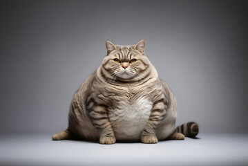 Sad fat cat. Unhealthy Lifestyle.