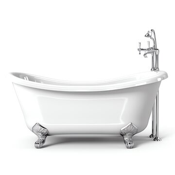 a white bathtub with chrome legs