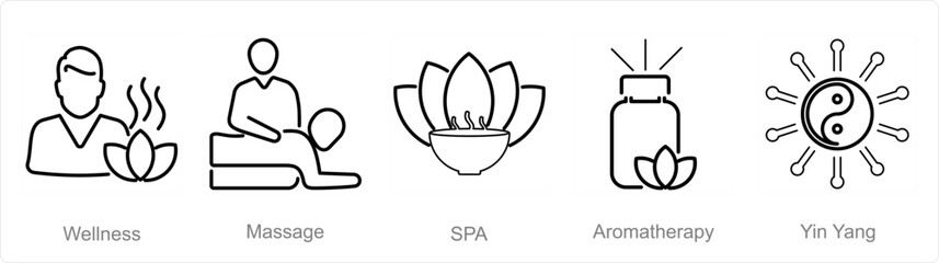 A set of 5 Beauty and Spa icons as wellness, massage, spa