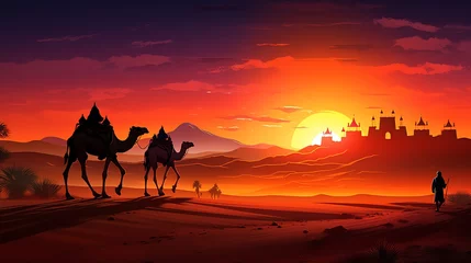 Keuken spatwand met foto a camels walking in the desert © Tatiana