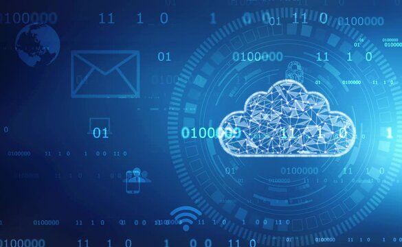 Cloud computing Concept with Binary data transmission, Technology connectivity of digital data and futuristic information. Abstract hi speed internet of things IOT big data cloud. 4K video animation