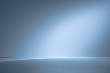 Empty gray and blue background for product presentation with light and shadow on the wall and floor