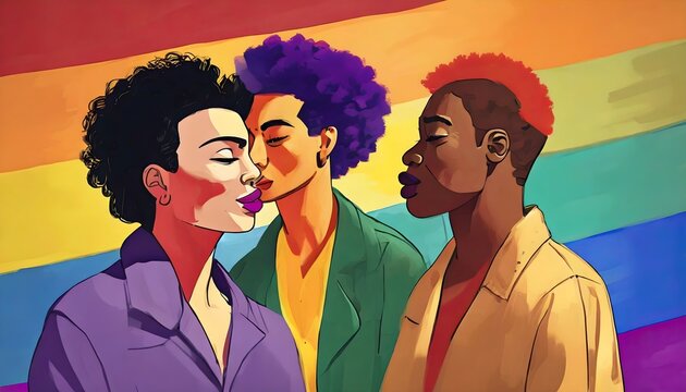 Pop art illustration, banner, texture or background depicting the pride day and the LGBT community with diverse people