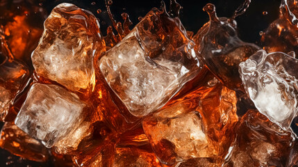 Glowing Cola Soda Ice Cube Texture. Cola Ice Cubes Pattern Texture - obrazy, fototapety, plakaty