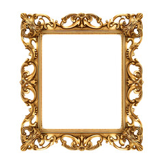 Antique carved gilded photo frame isolated over transparent background