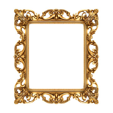 Antique carved gilded photo frame isolated over transparent background