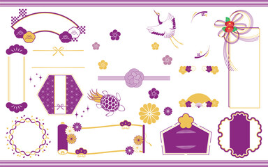 梅の花や水引など和の素材で飾った和風のフレームセット　紫