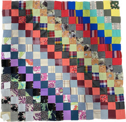 multicolor block chess board with chess patchwork pattern fabric hand quilt sewing, handmade 