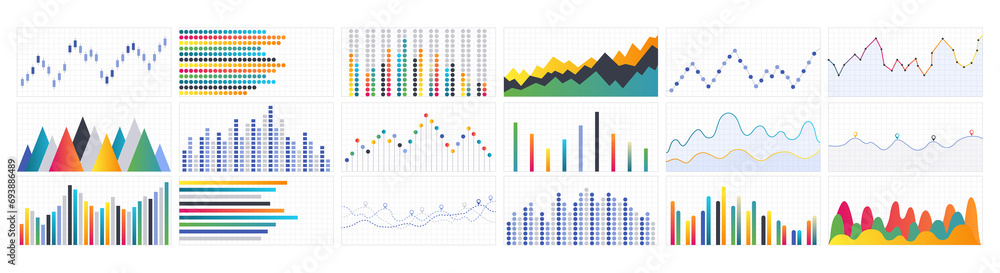 Poster business graphs. flat design infographic elements collection. various bar charts or diagrams for dat