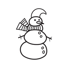 Snowman. Cartoon style in line, outline. Vector illustration.