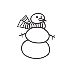 Snowman. Cartoon style in line, outline. Vector illustration.