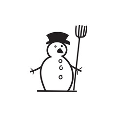 Snowman. Cartoon style in line, outline. Vector illustration.