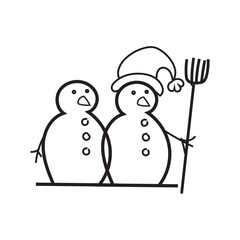 Snowman. Cartoon style in line, outline. Vector illustration.