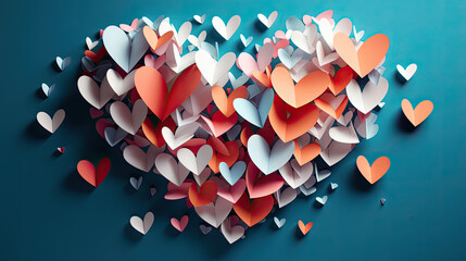 A heart made out of paper hearts - This design asset features a heart shape created from smaller paper hearts. It's suitable for Valentine's Day, love-themed designs, and romantic occasions. - obrazy, fototapety, plakaty