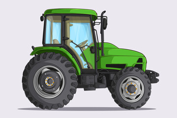 Hand drawn green Tractor truck, Farming tractor, agricultural modern tractor, transportation truck