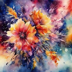 watercolor of flowers, contemporary art, stylized, detailed