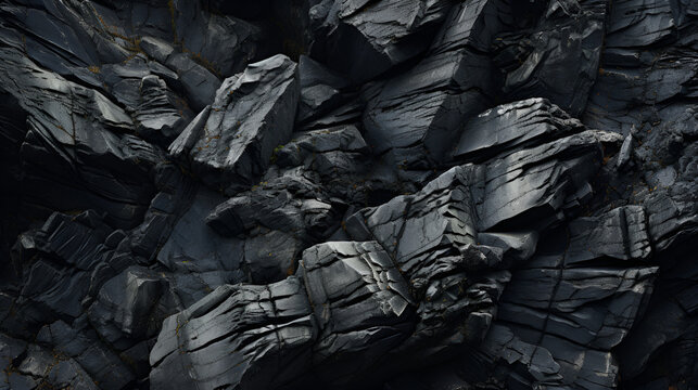 Closeup view of a pile of dark coal showing mineral deposits, Black charcoal texture background. Generative AI, Elegant Anthracite Coal: A Captivating Background Texture with Subtle Hues of Charcoal

