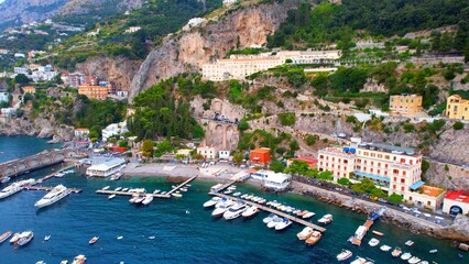 Amalfi - Italy - Aerial view of the marina on the Amalfi Coast
